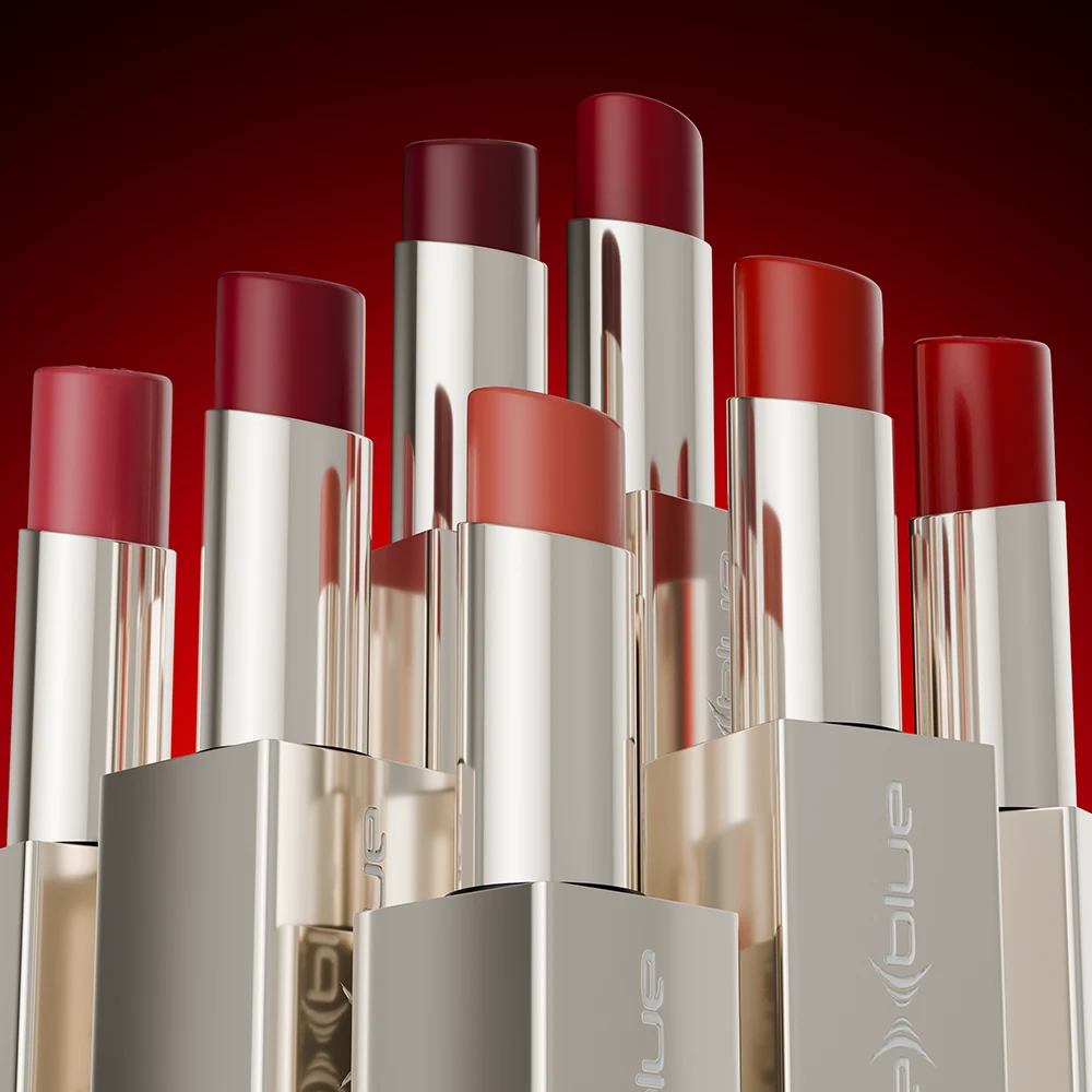 3D-Rendering mehrerer Lippenstifte als Gruppe arrangiert