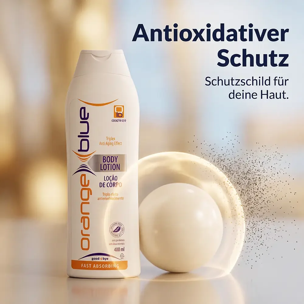 Kampagnenmotiv Bodylotion: Antioxidativer Schutz — Flasche mit Q10-Perle